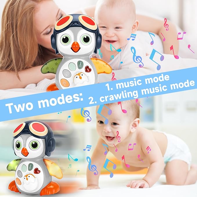 Crawling Musical Penguin Baby Toys with Music, Infant Tummy Time Toys for Babies 0 3 6 9 12-18 36 Months Newborn Devolopment Toddler Boy Girl Age 1 2 3 Year Old Christmas 1st Birthday Gifts