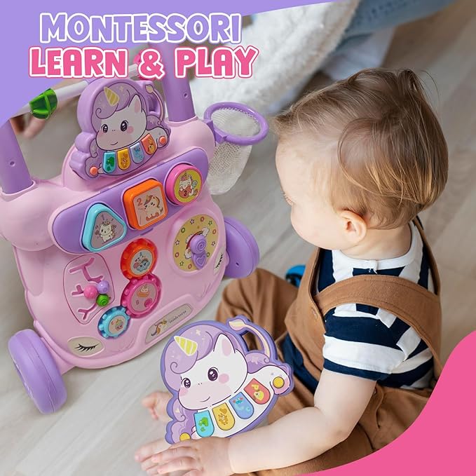Baby Walker Toys,Push Walker for Boys & Girls Learning to Walk,Sit to Stand Early Educational Toys,Activity Center for Infant,Christmas Birthday Gift for Toddler 6-18 Months,Purple