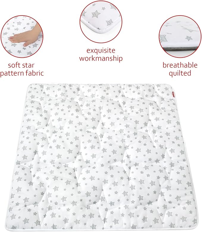 Mat of Teepee Tent for Kids, Toddler Teepee Mat Cushion, Anti Slip Bottom Square Padded Mat 43''x 43'' Kids Teepee Mat for Boys and Girls, Toddler Teepee Quilted Mat, White Star