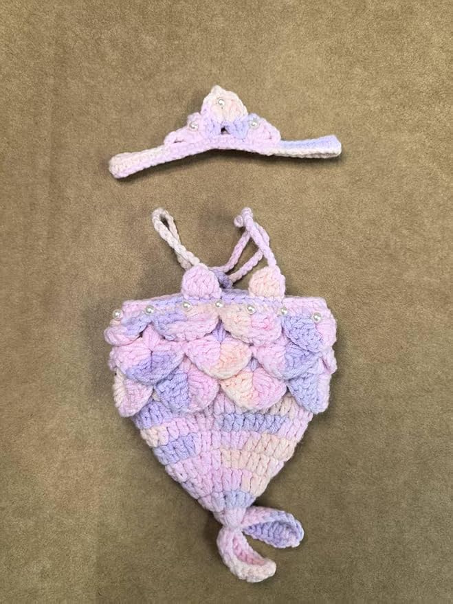 Clothes for Labubu Doll,Clothes for Doll Accessories,Hand-woven Bikini Mermaid Crochet Skirt Set,Summer Mermaid Costume Outfit Suitable for Labubu15&17cm,Dress-Up Accessories for Labubu Doll (color01)