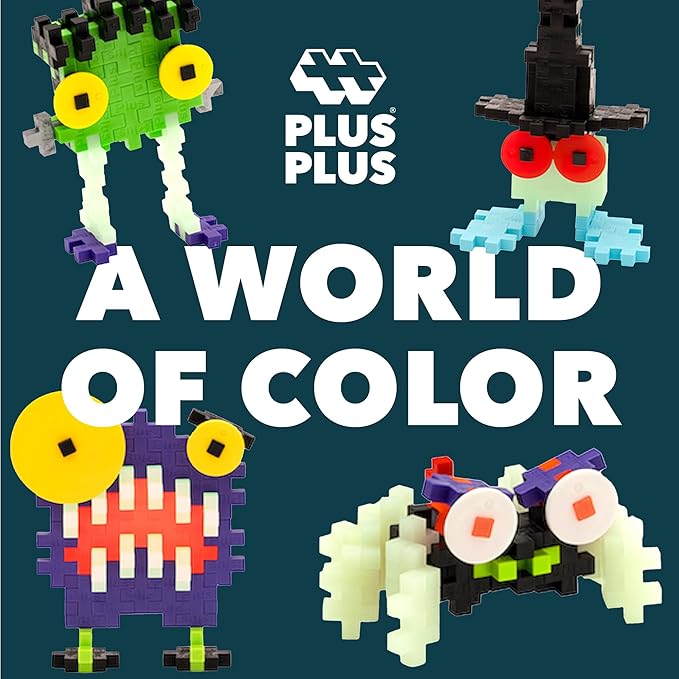 PLUS PLUS Critters, Pack of 4, Halloween 3D Puzzle Building Block Set, 160 Mini Interlocking Pieces, Fun Holiday Activities for Kids, Series 2 - Creepy