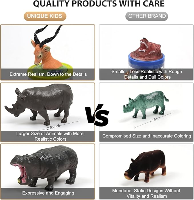 UNIQUE KIDS Mini Safari Dinosaurs Figure Creatures in Tube 15 pcs Set | Realistic Tiny Little Animals for Sensory Bin, Birthday Party Favor, Toddler 3-5 (Safair Dinosaurs)
