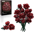 iATOM Burgundy Red Rose Bouquet Building Set, Artificial Flowers Botanical Collection Kit for Adults Women, Halloween & Valentines Gift - Gothic Home Office Table Centerpiece Decor - IA11016
