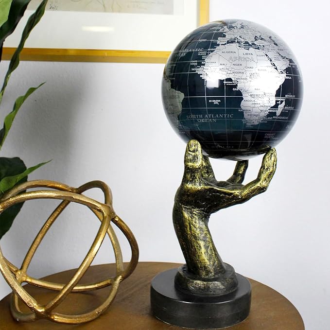 MOVA Globe – Metallic Black and Silver 4.5” | Solar-Powered Rotating Desk Globe with Minimalist Map Design | No Batteries or Cords | Modern Decor Gift