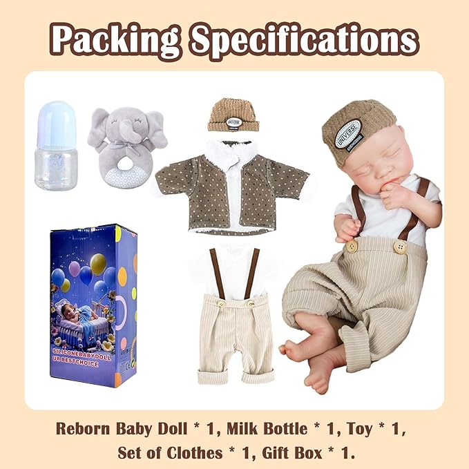 Boy 17.5 Inch, Full Silicone Baby Doll, Realistic Baby Dolls, Realistic Veins & Sleeping Pose, Not Vinyl, Reborn Baby Dolls Silicone Full Body, Gift Set