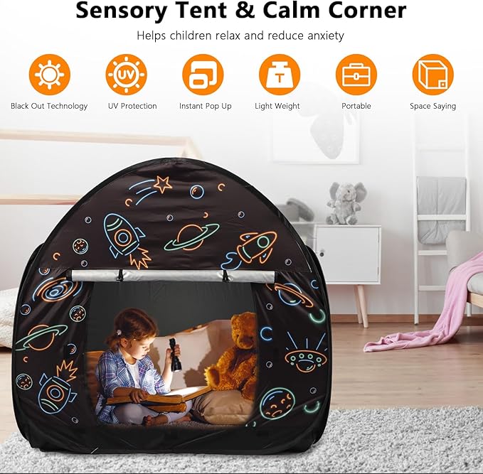 Large Sensory Tent for Kids with Autism- 47x47in Pop-Up Indoor Play Tent with Light for Anxiety Relief and ADHD Support