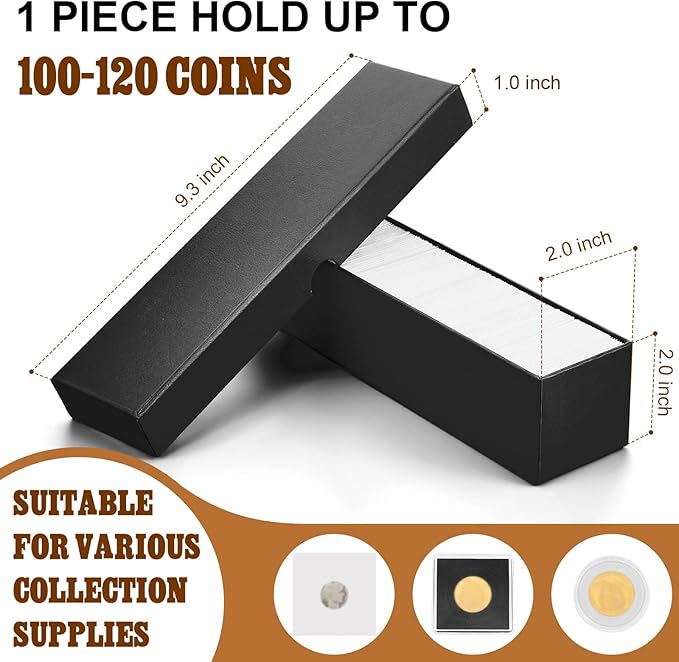 Teling 4 Pcs Coin Storage Box 2x2inch Flip Holders Collectors Coin Supplies Holders for Cents Collection Cardboard (Black)