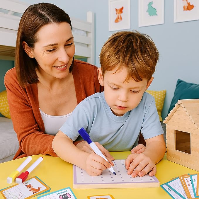 LovesTown Wooden Geoboard Montessori Toys for Kids Graphical Geo Board with Rubber Bands Educational Brain Teaser Toys for Boys Girls