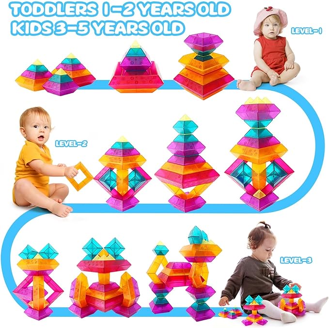 Translucent Building Block Set with Toy Storage Bag, 30 Pcs Light-Passing Stacking Toys for Kids Ages 3+, STEM Preschool Educational, Light Table Compatible, Gift for Toddlers & Children