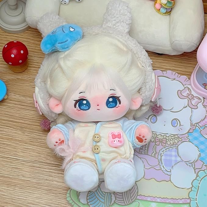 CALEMBOU Plush Doll, 20cm Cute Cotton Doll with Skeleton, Anime Plushies Soft Stuffed Dress Up Dolls, Kawaii Plush Toys Gift Come with Doll Clothes