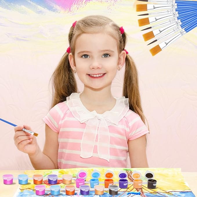 24 Sets(236 Pieces) Washable Paint Set, 12 Colors Water Paint with Brushes, Washable Paint Sets for School, Home, Classroom and Birthday or Art Party (48 Brushes)