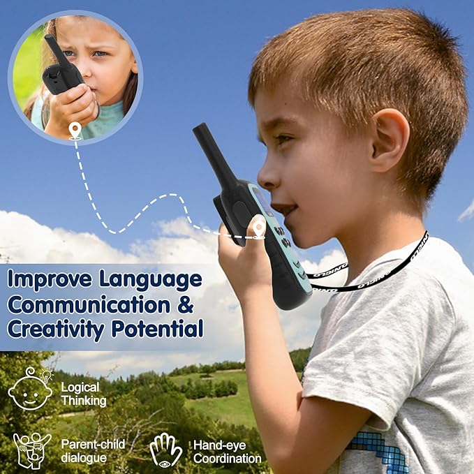 QUOLIX Walkie Talkies for Kids 2 Pack, Rechargeable Kids Walkie Talkies Toy for 3-12 YrO Boys, Long Range Walkie Talkie with 22 Channels & Flashlight Birthday Gifts for Xmas Outdoor Adventure