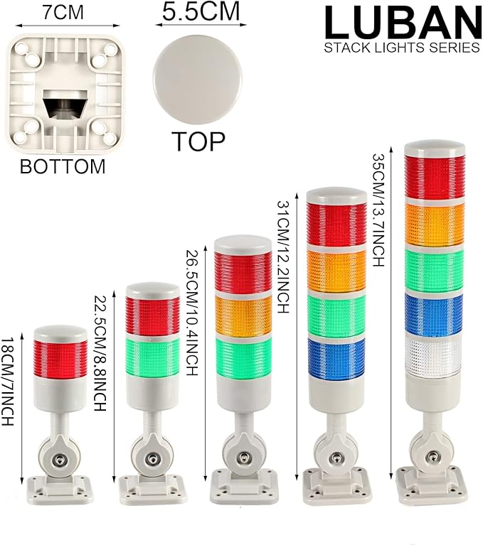 Signal Tower Stack Lights - Industrial Warning Lamp, 4-Layer Andon Tower with Rotatable Base, Steady/Flashing Light Switchable, 110V/220V AC