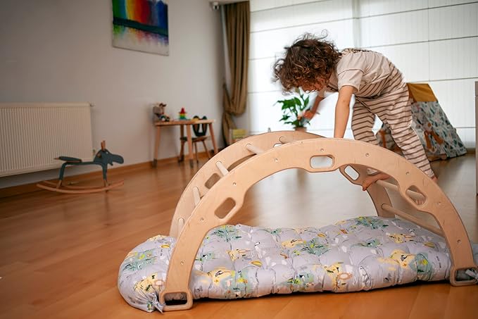 Climbing Arch | Montessori Rocker Arch | Arch with Cosy Pillow | Wooden Climbing Arch with Cushion | Wooden Climbing Arch and Rocker | Indoor Playground Cosy Cushion Rocker (map)