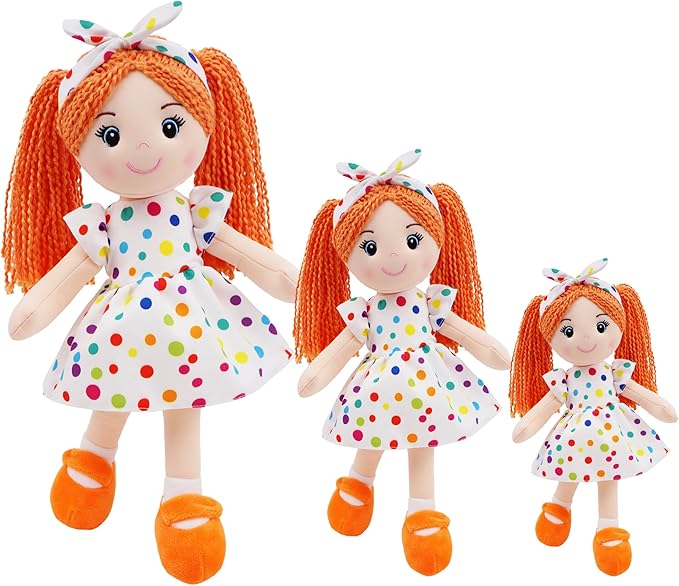 June Garden 18" Snuggle Cuties Bella - Soft Cuddly Plush Doll Gift for Girls - Huggable Rag Doll - Orange L