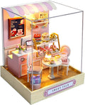 Miniature House Kit, CUTEROOM Tiny House Kit Wooden Dollhouse Kit Mini House Making Kit with Dust Cover, DIY Dollhouse Kit Birthday Gift- Sweet Talk