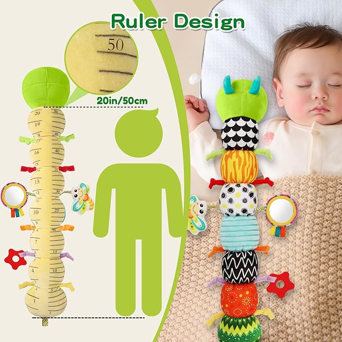Baby Toys Musical Caterpillar for 0-12 Months, Infant Stuffed Animal with Mirror, Crinkle & Rattle, Tummy Time Toy for Newborn 3 6 9 12 18 Months, for Boys and Girls
