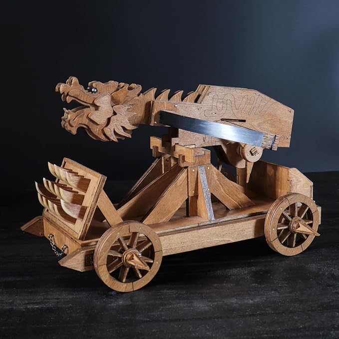 MINI Dragon Ballista Ancient Missile Launcher China Three Kingdoms Chariot Wooden Catapult DIY 3D Puzzles Model Kits STEM Projects Tabletop Toys