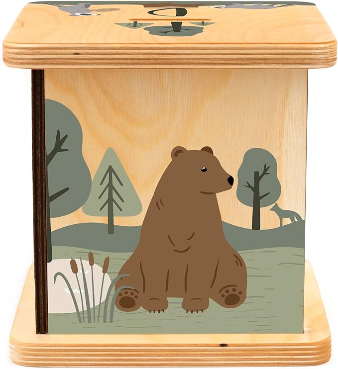 Wooden Piggy Bank for Kids and Adults, Personalized Gift Handmade in USA by BloomOwl, Custom Piggy Bank, Personalized Banks for Kids, Gifts for Baby Boys and Girls (Woodland)