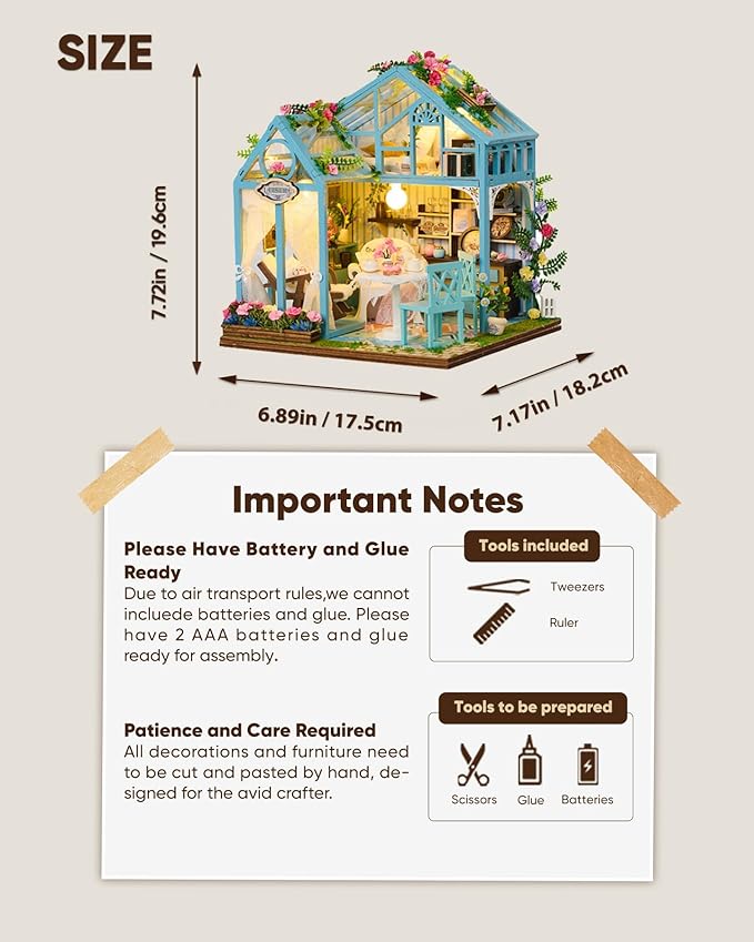 DIY Miniature House Kit, DIY Dollhouse Kit for Adults to Build, Mini House Kit with LED, Mayberry Street Miniatures, Ideal Gifts for Birthday, Halloween Christmas(Flower Garden Tea House)