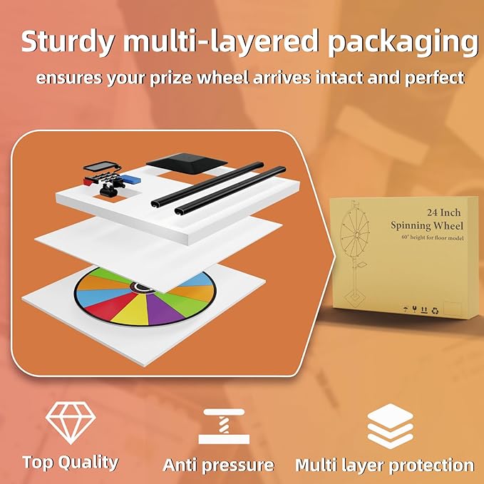 Heavy Duty Prize Wheel, 24 Inch Dual Use Prize Wheel,Adjustable Tabletop & Floor Stand, 12 Slots,1Bracket, Dry Erase Kit - Wheel of Fortune Game for Carnival, Casino & Trade Show.