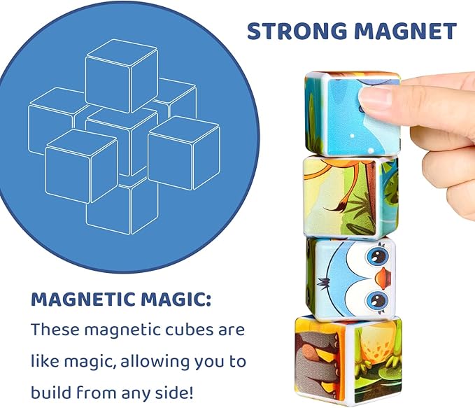 Magnetic Cubes for for Kids, 4 Packs Total 24 PCS & 24 Patterns, Pack of 4 Random Themed Puzzles Bundle, Preschool Educational Brain Teaser Toys for Toddlers