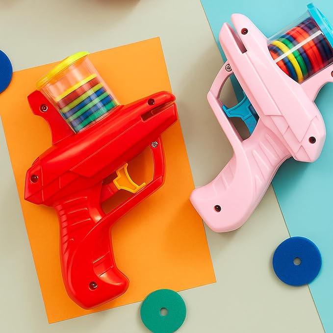 Sumind 2 Pcs Foam Disc Shooter Zip Shot Shooter Disc Launcher (Red,Pink)