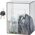 Hicocool Clear Piggy Bank with Lock, Acrylic Piggy Bank for Adults Kids Openable, Reusable Money Saving Box with Key for Birthday (Brown)