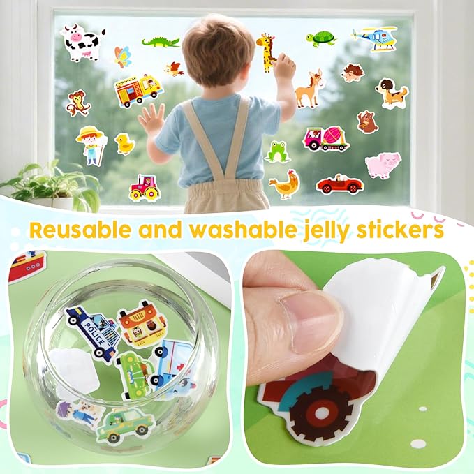 ASTARON 6 Pack Reusable Sticker Book, 3D Stickers for Toddlers 3-4 Years, Portable Travel Toys and Busy Book for Kids 3 4 Year Old Girls Boys