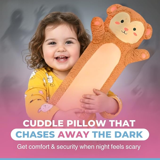 Monkey Plush Body Pillow for Kids | Long Stuffed Animal Cuddle Pillow | Soft Hugging Toy | Plushie Gift for Girls & Boys | Long Plush Body Pillow for Sleep & Comfort | Medium, 35 Inches