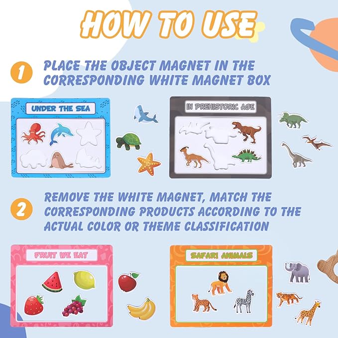 10Pcs Magnetic Sorting Toys 60 Fridge Magnets for Kids, Football Animals Food Car Category Recognition, Refrigerator Magnets for Shape Matching Fine Motor Early Education