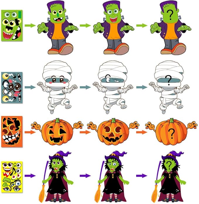 Make Your Own Jack-O-Lantern,Mummy,Witch,Monster Hunt Craft Stickers Kids Halloween Decorations 16pcs