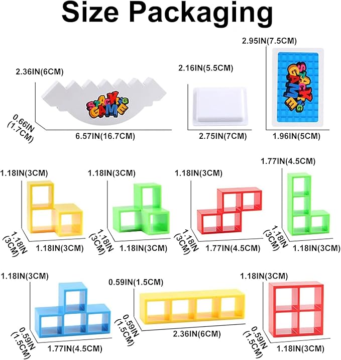 Balance Stacking Attack Block Game, Stack Game for Adult & Kids, Board Games for 2 Players+ Family Games, Perfect for Parties, Travel, Kids & Adults Team Building Blocks Toy, Pack of 48