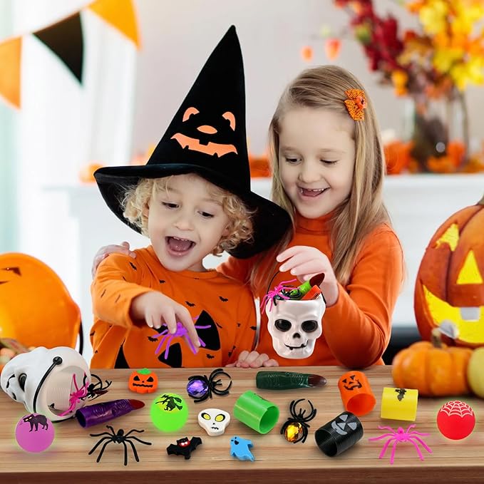 480PCS Prefilled Party Favor Bulk for Kids, 60PACK Prefilled Ghost Cauldrons With 6 Halloween Toys Inside, Goodie Bag Fillers, Prizes Gifts Miniatures for Kids, Trick or Treat