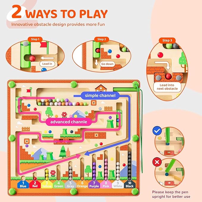 Montessori Toys,Magnetic Color and Number Maze,Wooden Toys for Ages 2-4,Toddler Fine Motor Skills Toys for Boys Girls