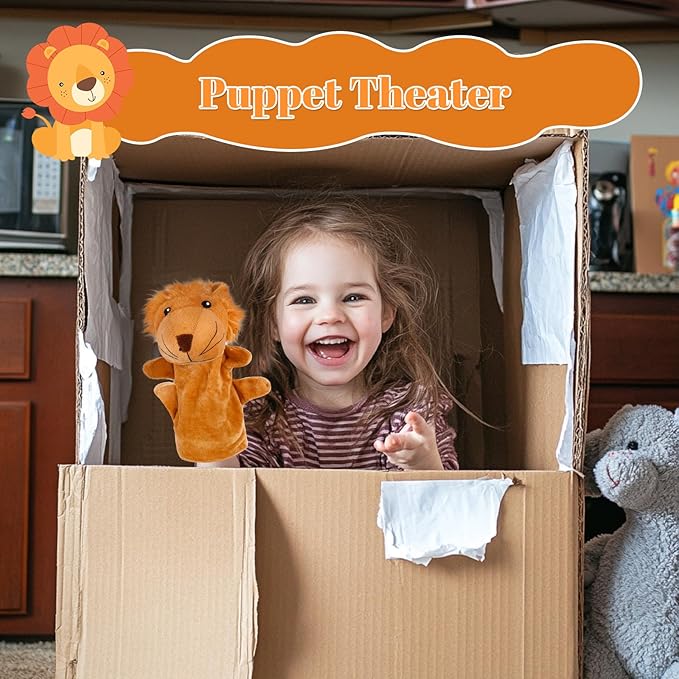 6Pcs Hand Puppets for Toddlers - Stuffed Animal Puppets for Kids, Including Lion, Tiger, Hippo, Leopard, Giraffe and Monkey for Puppet Show Theater, Stocking Stuffers for Kids