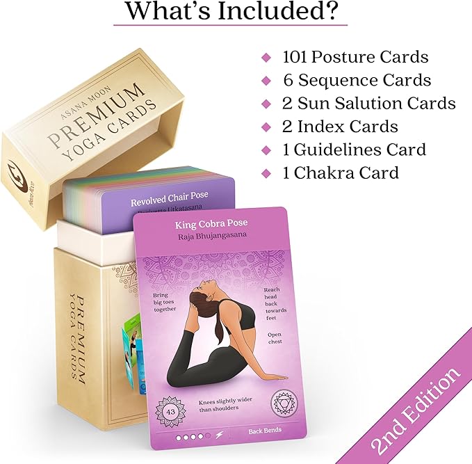 Asana Moon Premium Yoga Cards – Deck with Over 120 Yoga Poses – Yoga Sequencing Deck with Yoga Cues and Sanskrit Names for Beginners and Teachers – Unique Yoga Gift for Women or Any Yoga Lover