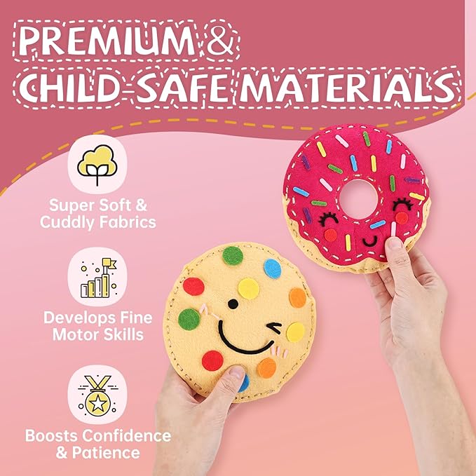 Cymbana Kids Sewing Kit Make Your Own Food Felt Plush Toy, Donuts, Ice Cream Craft Art Set for Beginners, Girls Gifts for Children Ages 6+