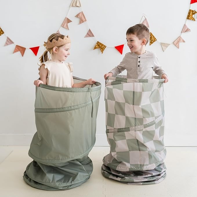 3 Sprouts Kids Play Tunnel - Pop Up Collapsible Tunnels with Recycled Fabric - Fun Crawling Tunnel for Toddler, Baby, Children to Crawl Through, Gross Motor Toy for Indoor Play - Checkered Green