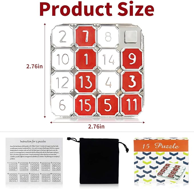 Slide Puzzle, Number Puzzle for Adult, Red and White Number Sliding Educational Learning Games