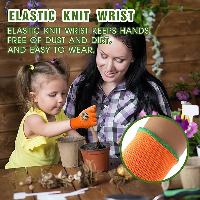 HANDLANDY 3 Pairs Kids Gardening Gloves Latex Free, Nitrile Coated Children Toddler Garden Yard Outdoor Playing Gloves for Little Girls Boys (Size L)