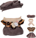 17cm Doll Clothes Set, Compatible with Labubu, Floral Dress with Lace Trim, Headband & Bear Charm Accessory (NO Doll) (Leopard Print)