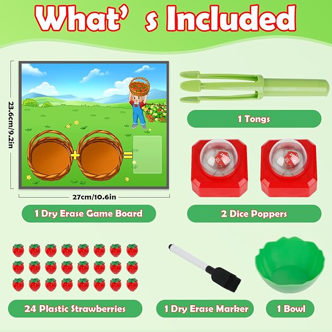 Math Board Games for Kids with Dice Poppers,Math Manipulatives,Dice Games,Addition Subtraction Games,Math Counters,Counting Toys,Fine Motor Toys,Kindergarten Classroom Homeschool Supplies