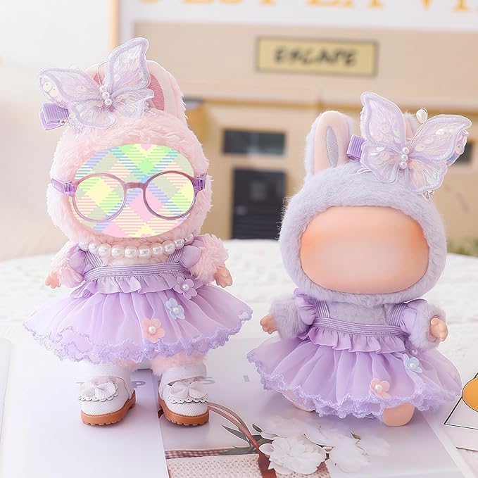 Clothes for Dolls Accessories, Outfit Set 2 Pieses Gauze Dress for 15cm 17cm Doll (No Doll), Romantic Skirt Doll Clothing Set Replacement Purple