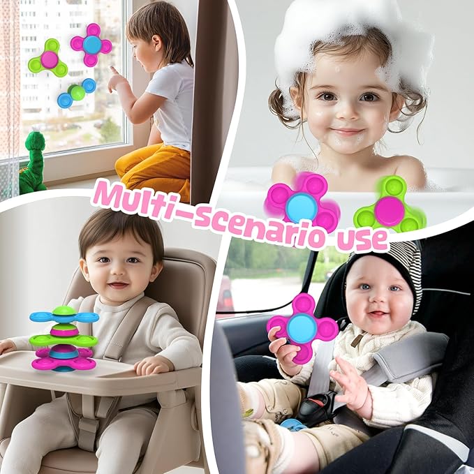 3PCS Silicone Suction Cup Spinner Toys for 1-2 Year Old Boys & Girls | Sensory Baby Bath Toys for Toddlers 12-18 Months | Birthday Gifts for Infants | Spinning Top Travel Toys