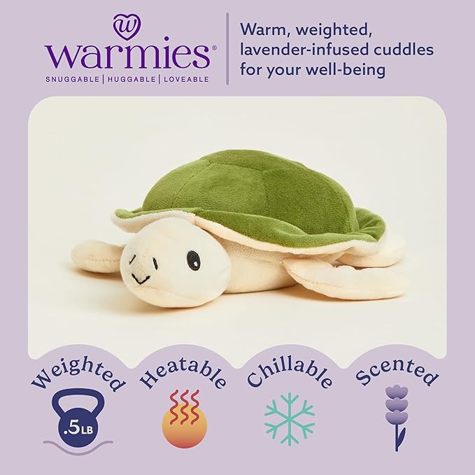 warmies Junior Microwavable & Weighted Stuffed Animals, Turtle - Heated Stuffed Animal Plushie for Warmth & Comfort - Cute Soft Plush Toys for Adults & Children (Boys, Girls, Babies & Toddlers)