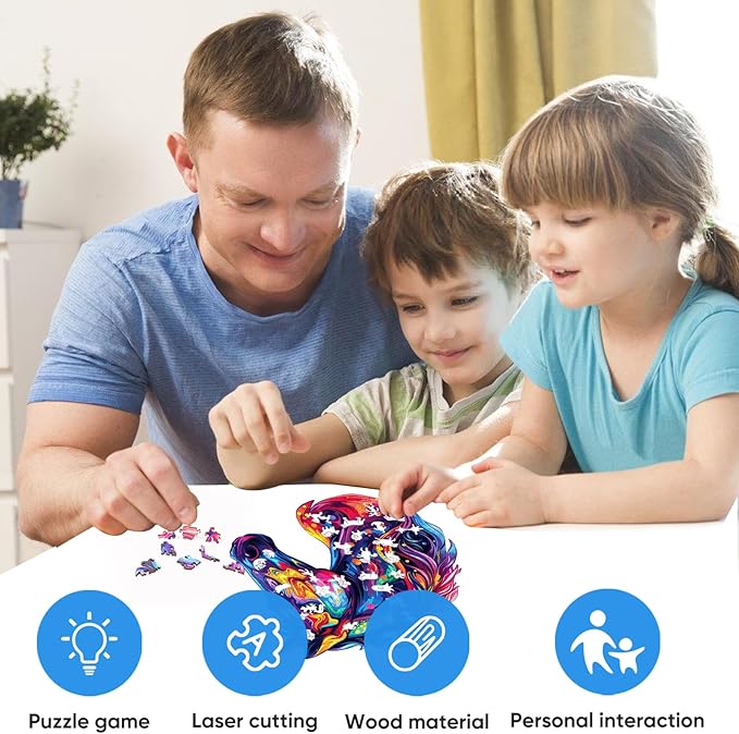 Wooden Puzzles for Adults, Horse Liberty Cool Wooden Jigsaw Puzzles(10.8 * 12.6in-200pcs), Unique Shape Animal Adult Pieces, Irregular Wood Puzzles Best Gift for Adults and Kids Family Game