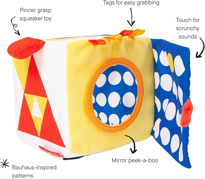 Follies The Baby Bauhaus Set - Award Winning Jumbo Soft Baby Blocks, Rattle Ball, Mirror from 0 to 18 Months - Must Have Montessori Developmental Sensory Toys for Tummy Time and Brain Development