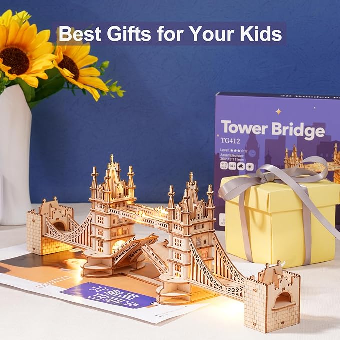 Rowood 3D Puzzles for Adults,DIY Wooden Model Kits for Adults to Build,Birthday London Tower Bridge