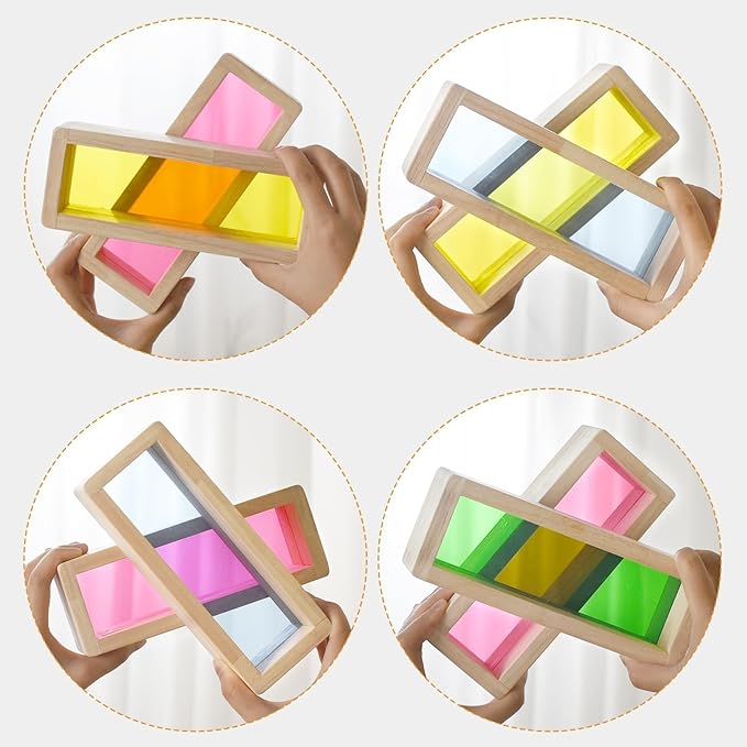 Large Wooden Building Blocks Set for Toddlers, 36 PCS Big Colorful Rainbow Window Hollow Blocks Set Montessori STEM Construction Toy for Kids Sensory Stacking Blocks for Preschool Kindergarten Play